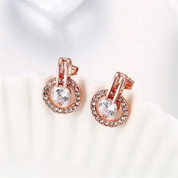 

Eco-friendly rose gold zircon round earrings E943 LKN18KRGPE943