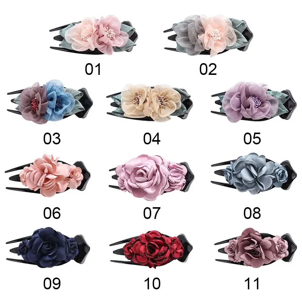 Заколка-Пряжка женская с цветами модный зажим для волос из ткани аксессуар на