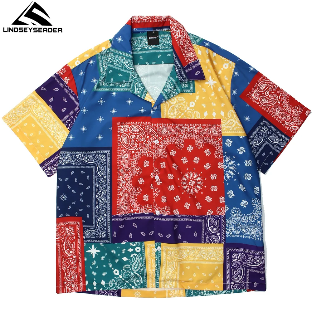 

Men's Shirts Hip Hop Oversize Vintage Paisley Patchwork Streetwear Hawaiian Beach Shirt 2021 Harajuku Summer Short Sleeve Shirts
