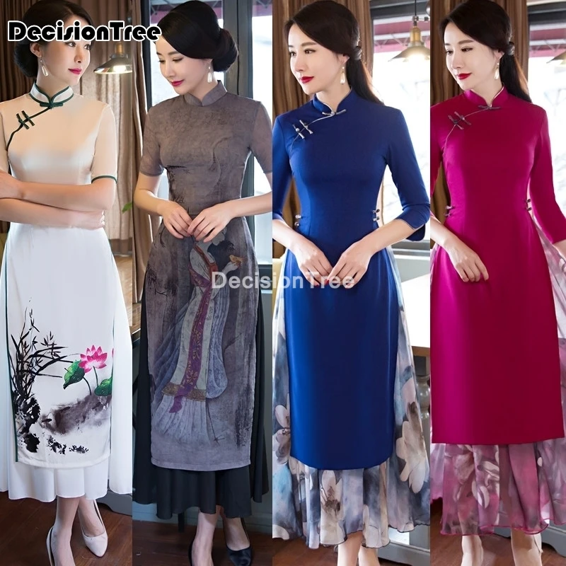 2021 ao dai Ципао в народном стиле вьетнамское шифоновое элегантное женское