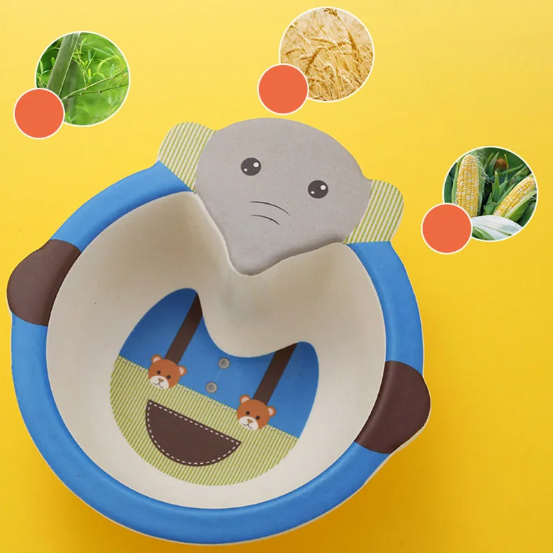 

Baby Kids Tableware Bamboo Fiber Cartoon Bowl Environmentally Friendly Portable Food Supplement Dinnerware Set