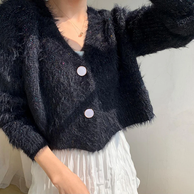 Purple cardigan sweater women's 2020 autumn winter short mohair coat top Soft comfortable Tops Female Pull femme |