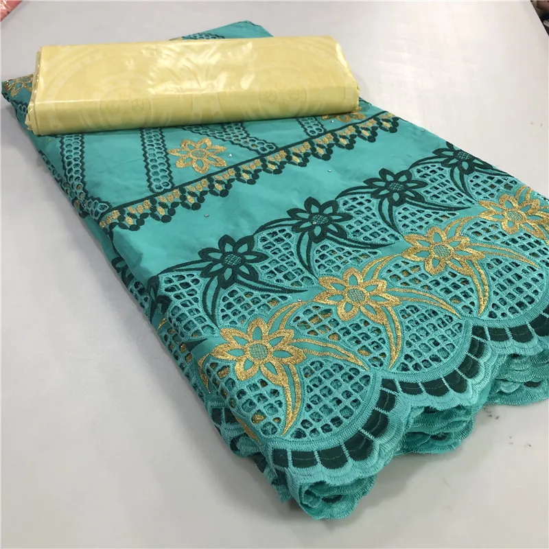 

2.5Yards+2.5Yards Swiss voile Lace Bazin riche Fabric Embroidery African Nigerian Lace 100%Cotton Fabric Popular Dubai x66-370