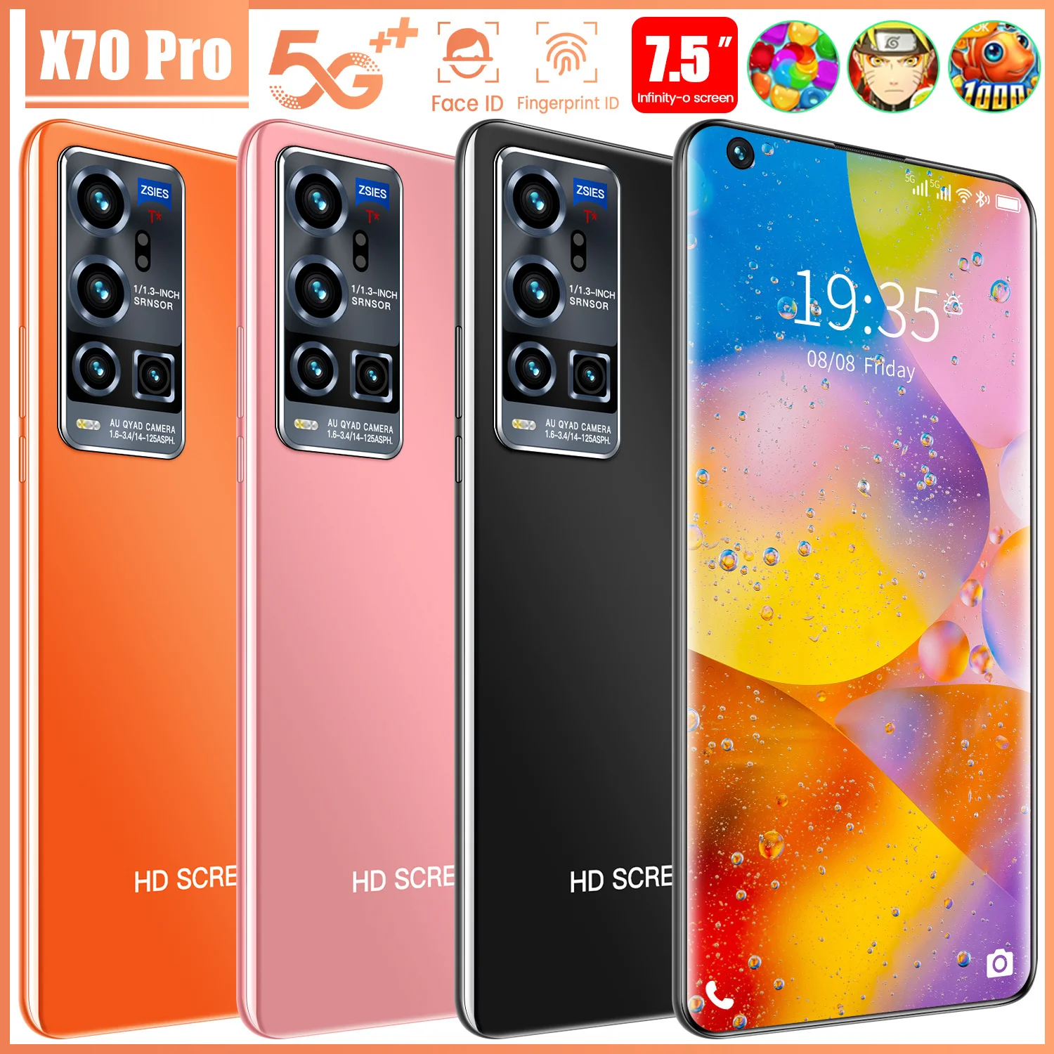 

Смартфон X70 Pro, 7,5 дюйма, 10 ядер, Android 10, Google Store, 12 + 512 ГБ, сканер отпечатка пальца, две SIM-карты