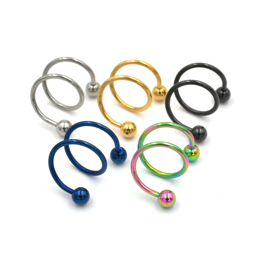 Серьги гвоздики из анодированной стали с двумя спиралями штанги ушной хрящ