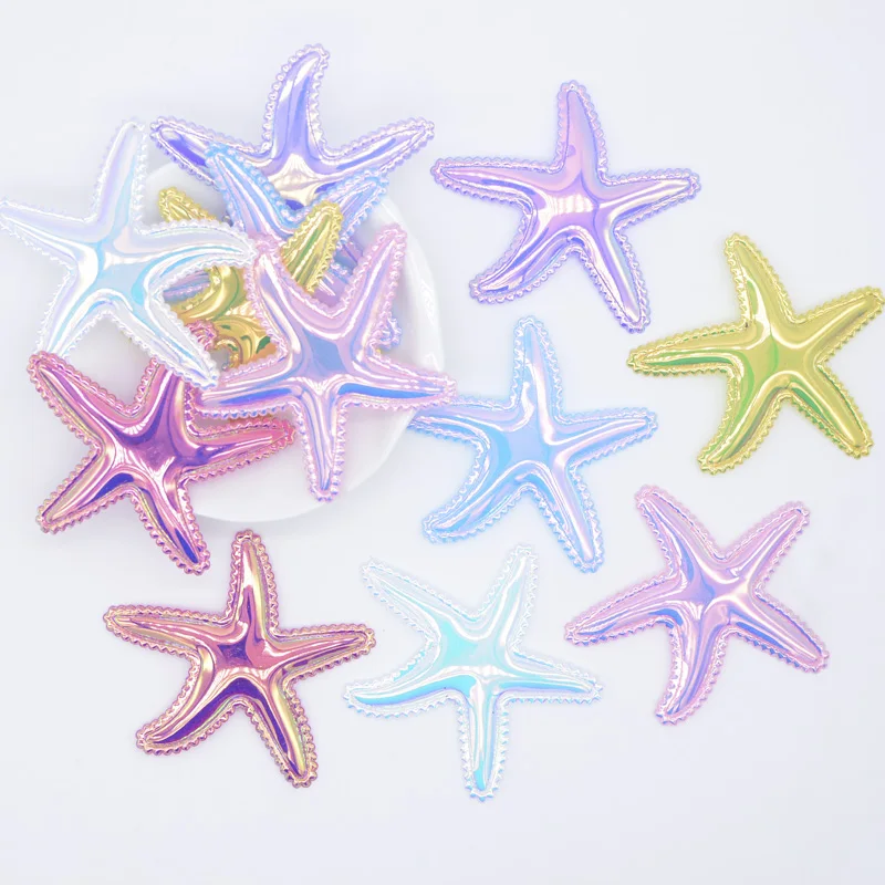 

12Pcs 58*50mm Glitter PU Starfish Applique for DIY Cake Topper & Baby Craft Clothes Headwear BB Clip Accessory Decor Patches P25