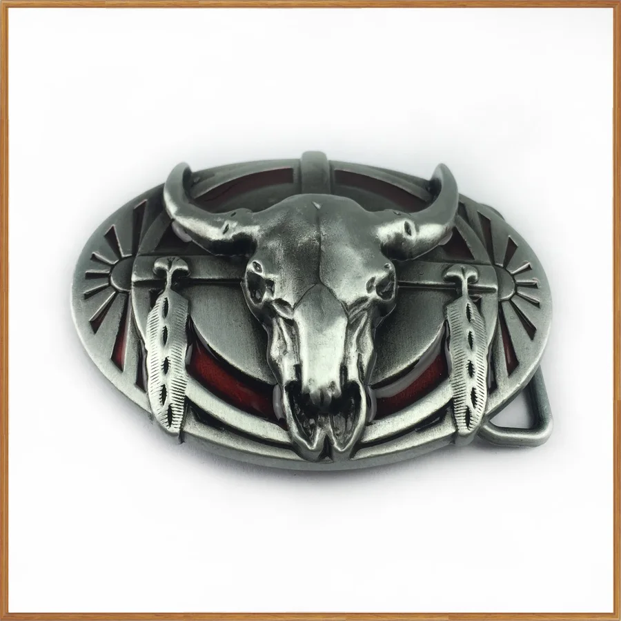 BuckleClub Ретро западные красные эмалированные джинсы с головой быка подарок пряжка