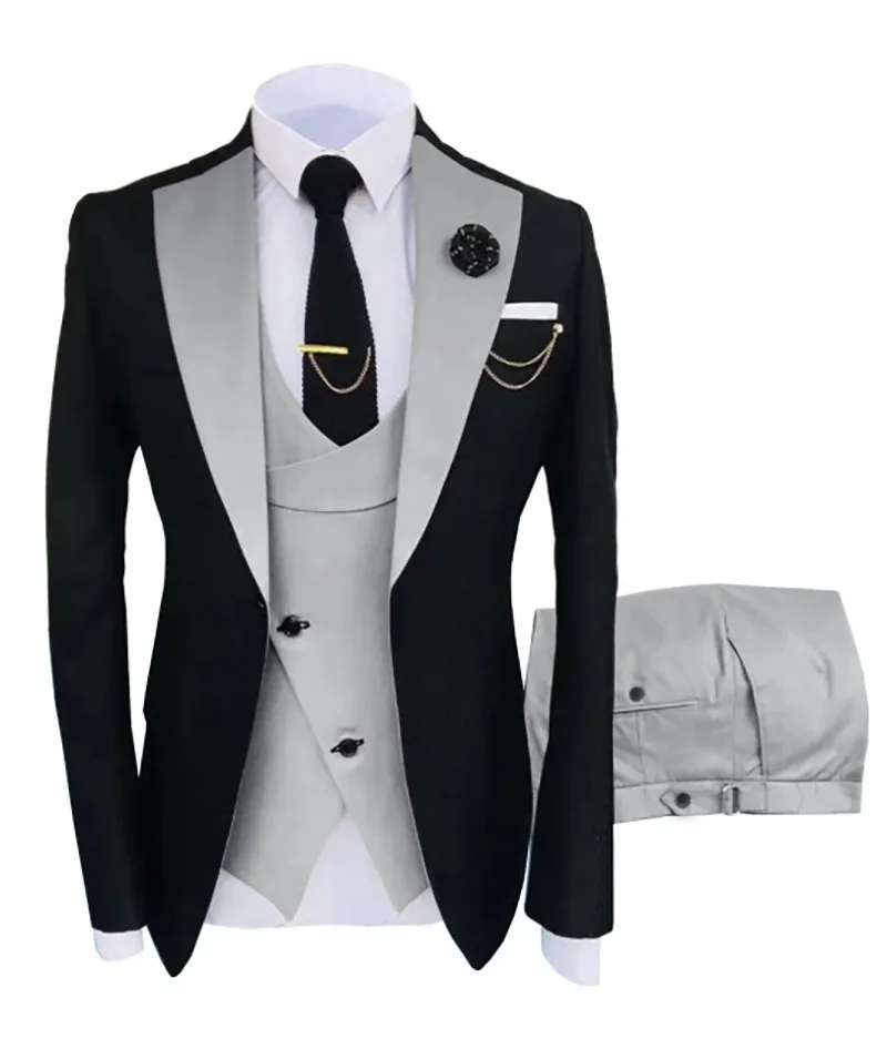 

New Costume Slim Fit Men Suits Slim Fit Business Suits Groom Black Tuxedos for Formal Wedding Suits Jacket Pant Vest 3 Pieces