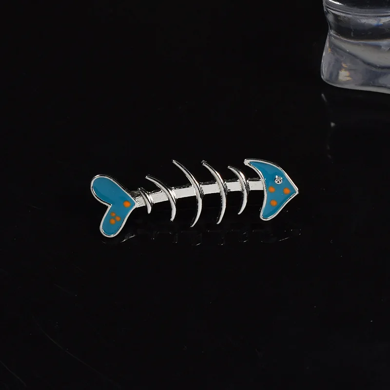 Милые Мультяшные Синие Маленькие броши в виде рыбьей кости для женщин модные