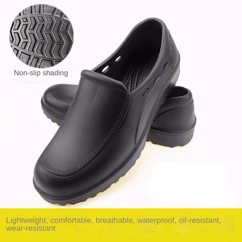 

2021 New Kitchen Non-Slip Shoe Men Professional Low-Heel Lightweight Breathable Hollow Chef Fishing Leather Shoes Work Rain Boot