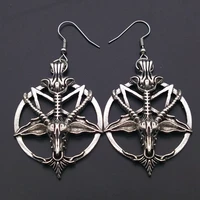 new fashion glamour retro womens pentagram pan god skull goat head pendant earrings black silver color gothic witch jewelry