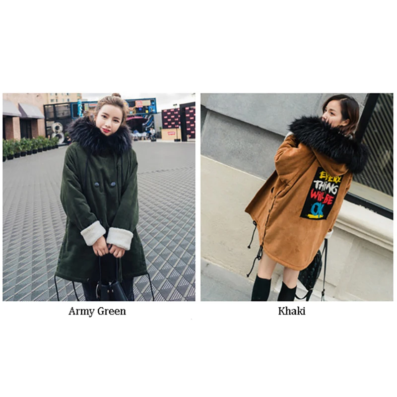 

Women Thick Parkas Hooded Cotton Inner Jackets With Fur Collar Medium Long Coats Long Sleeve Loose Outerwear Casual Street
