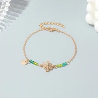 cute colorful beads cactus charm bracelets for women femme gold color chain coin green plant bracelet statement jewelry gifts