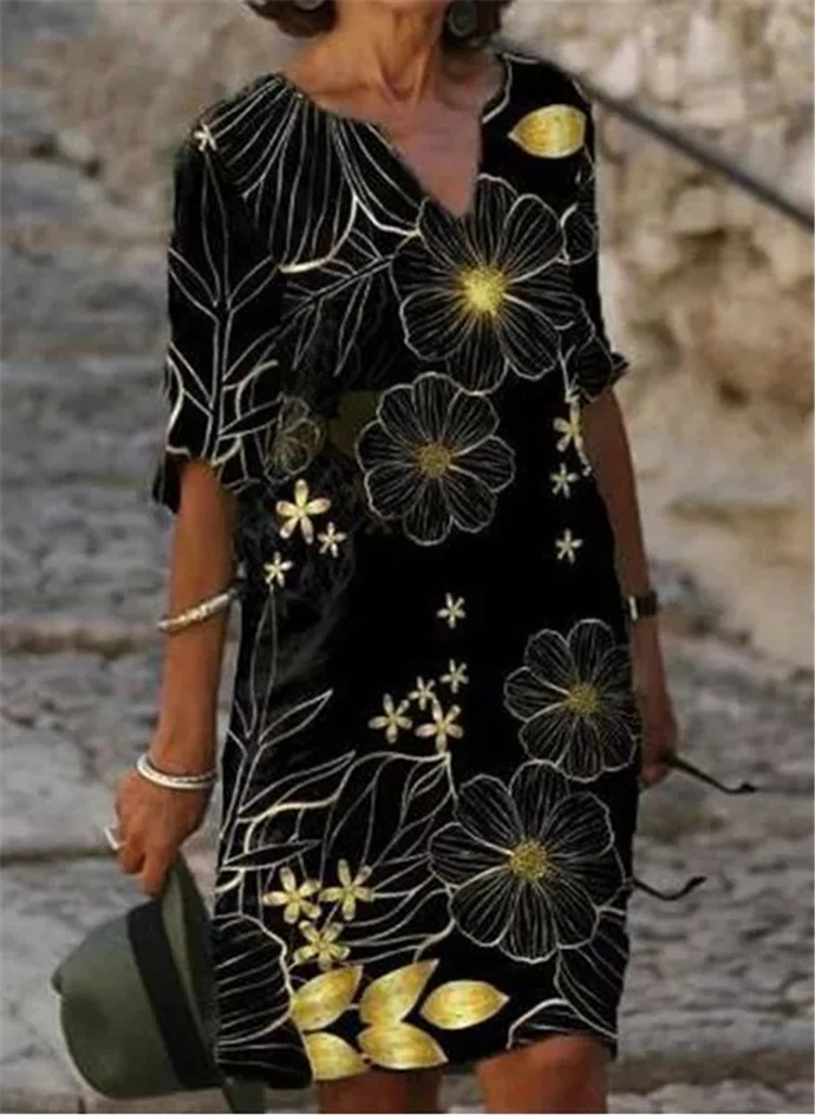 

Fashion casual dress, plus size V-neck dress, all-match base dress