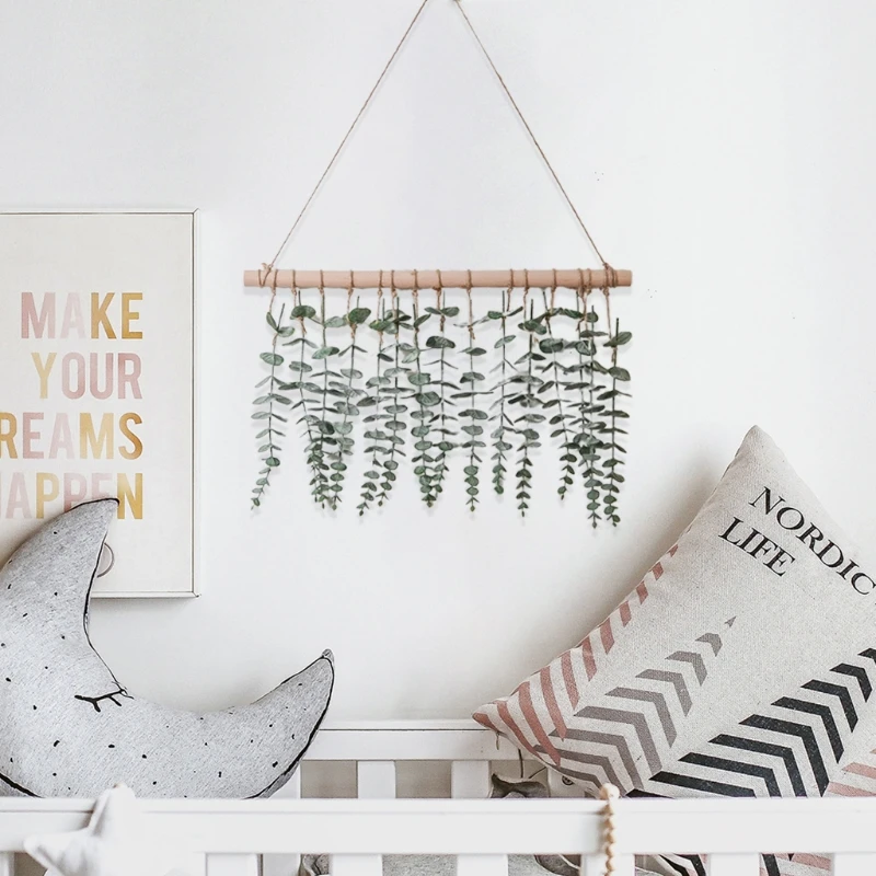 

Artificial Eucalyptus Wall Hanging Decor Fake Eucalyptus Leaves Greenery Farmhouse Rustic Wall Hanging Art for Wedding Bedroom