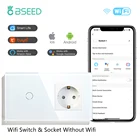Сенсорный светильник ключатель света BSEED, Wi-Fi, 123 кнопки, 123 каналов, умный настенный выключатель Smart Life, стеклянная панель с европейской розеткой без Wi-Fi, белый