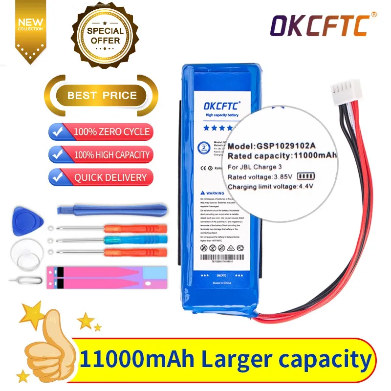 

OKCFTC 11000mAh GSP1029102A Battery for JBL Charge 3 2016 Version / Charge 3 ,please check the place of 2 red wires