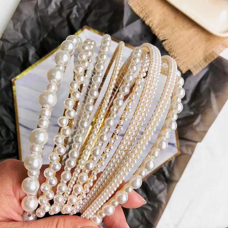 

24 Styles Simulation Pearl Hairbands Women Hair Accessories Korean Handmade Bow Flower Hoops Headband Wedding Ornaments 2021 New