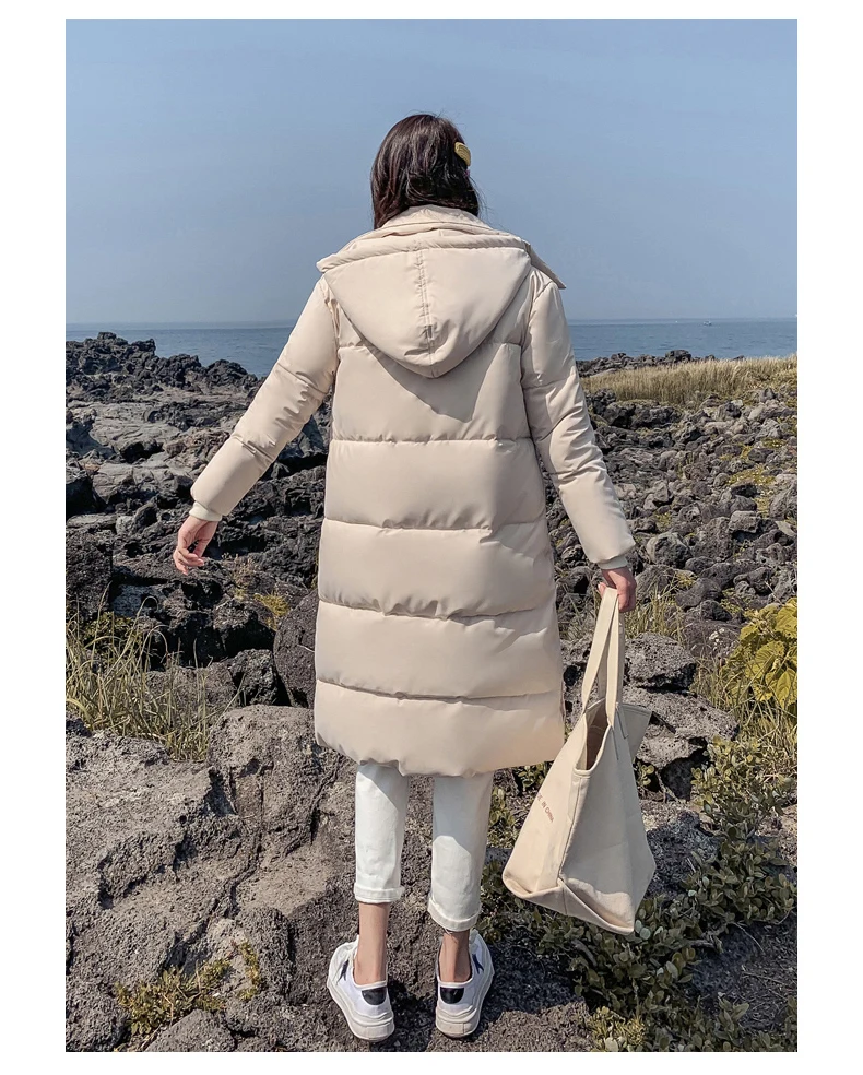 Зимнее женское длинное пальто Новое утепленное теплое пальто с капюшоном повседневное тонкое женское пальто с карманами верхняя одежда куртки из синтепона
