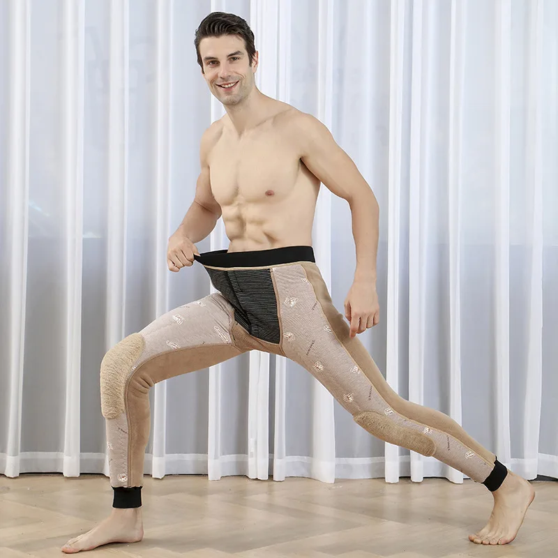 

Leggings 820 grams of Salam Graphene heating and velvet thickening warmth silk waist and knee pads rabbit fur men's trousers
