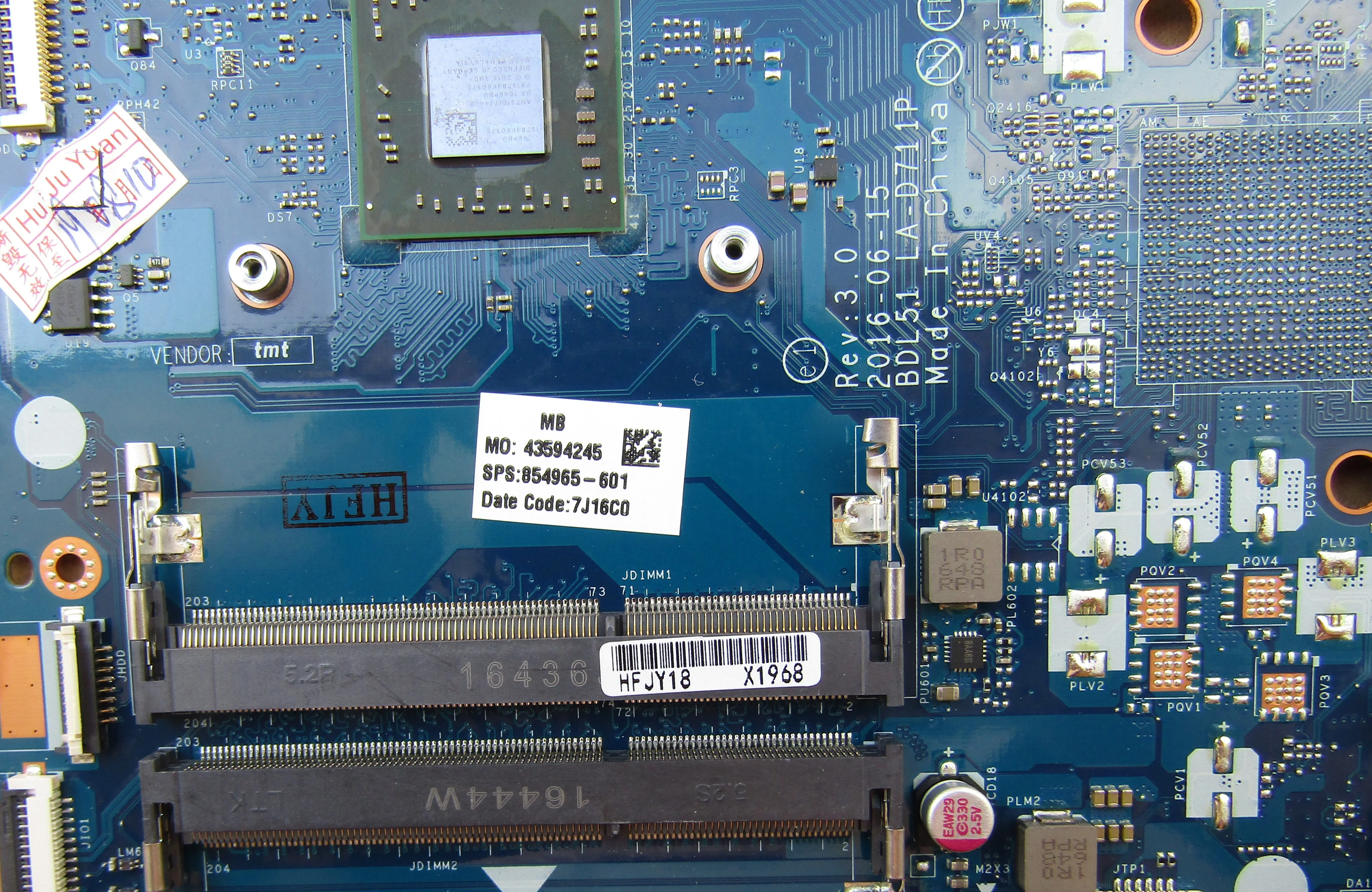 854965-001 854965-601 854965-501 BDL51 LA-D711P материнская плата для hp ноутбук 15-BA 15Z-BA Материнская плата ноутбука A6-7310 Тесты работы