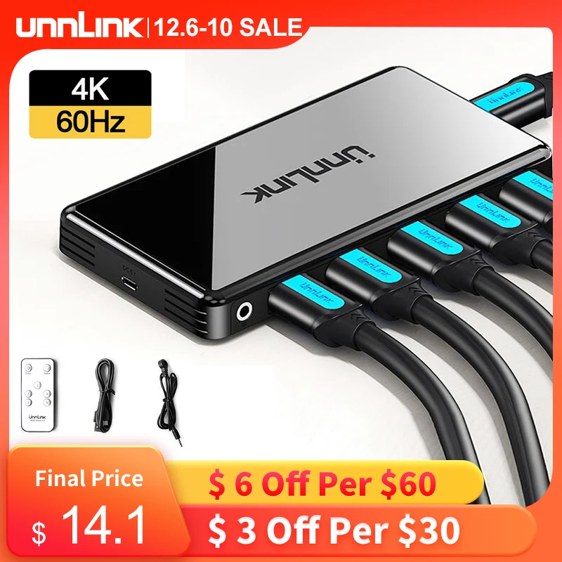 HDMI-переключатель Unnlink 3x1 5x1 4K 60 Гц адаптер преобразователя с пультом