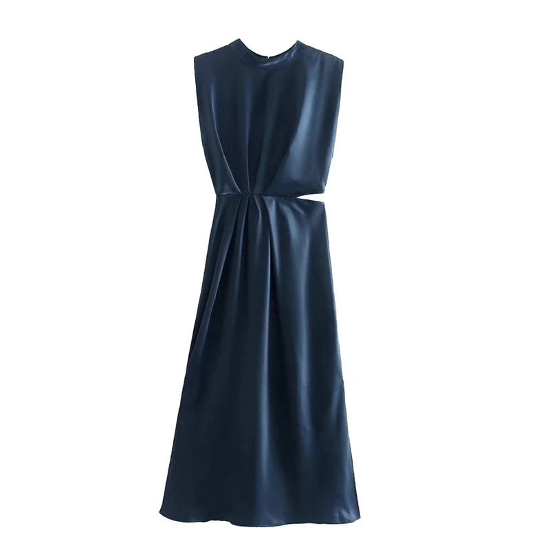 

Women's Elegant Dress Solid Hollow Out Sleeveless O Neck Party Midi Dresses Sexy Fashion Slim Female Evening Dress New Year 2022