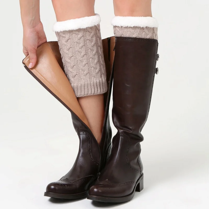 

Womens Double Button Cable Knitted Boot Cuff Short Leg Warmer Boot Socks Knitted Lace Trim Boots Sports