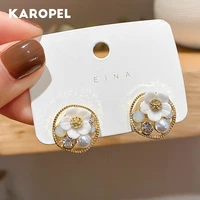 925 sterling silver korean trendy acrylic flower stud earrings for women sweet pearl simple cirlce brincos gift
