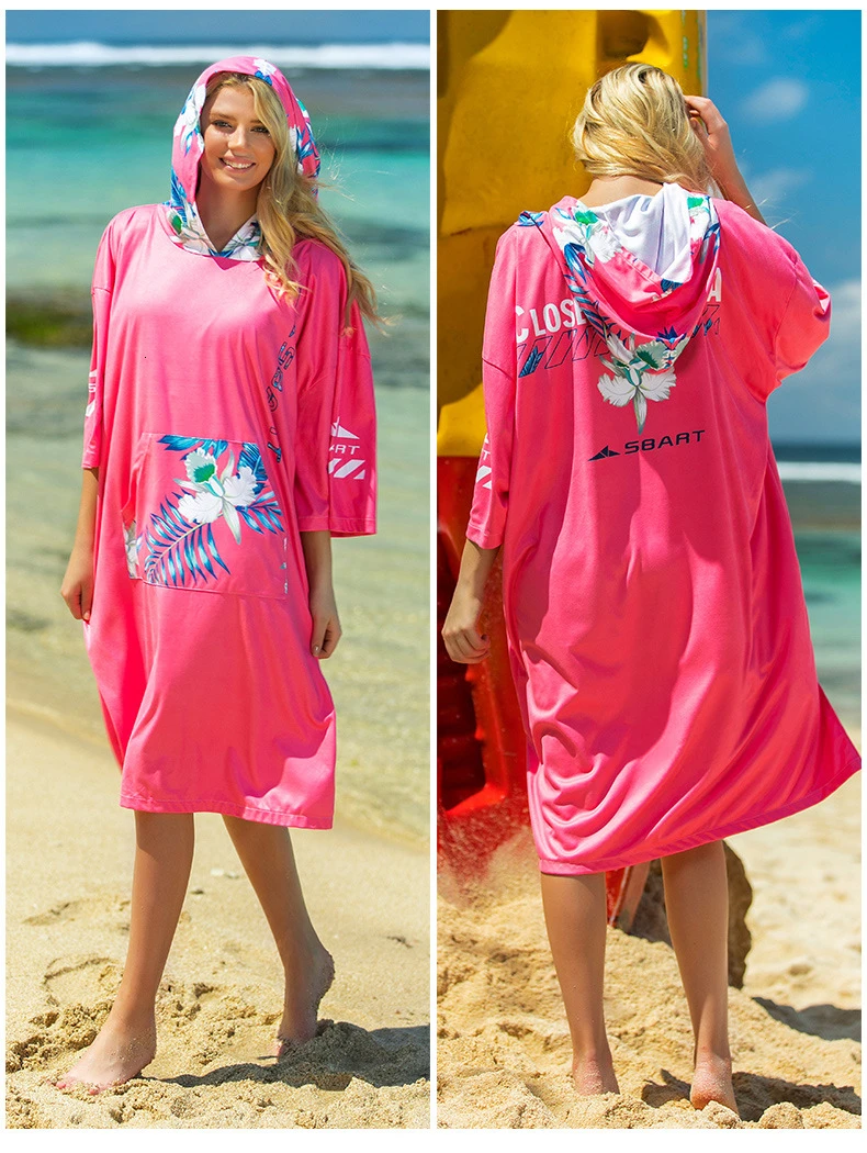 

SBART Women Man Sunscreen Beach Swimming Cloak Cover-up Bathrobe with Hood Bathing Towel Cape Bathtub Quick-drying Swim Dress