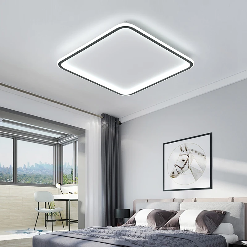 Lámpara de techo LED ultradelgada rectangular, redonda, atmosférica, blanca y negra, para dormitorio, estudio, sala de estar