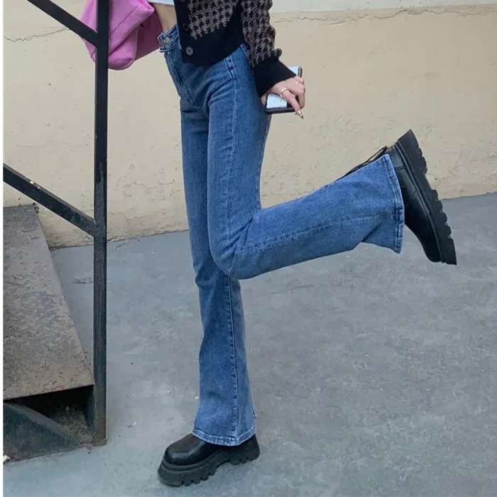 

Versitile Fashion Pants Children 2020 nian Autumn and Winter New Style High Waist Retro Slimming and Tight Slightly Flared Jeans