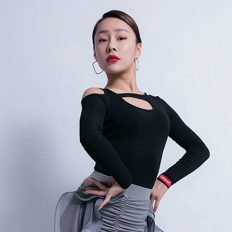 

Женский танцевальный костюм для латиноамериканских танцев, рубашка с длинным рукавом для тренировок румбы, топы для латиноамериканских та...