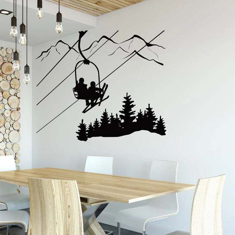 Наклейка на стену для катания лыжах лыжный подъемник стул Горная сосна наклейка
