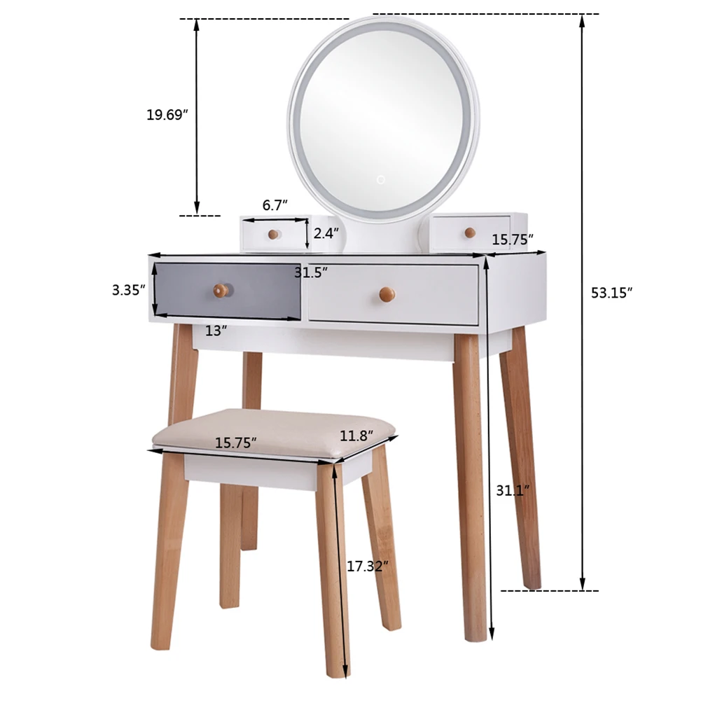 

Bedroom Light Luxury Real Wood Dressing Table Simple Makeup Table With Lamp Three Color Adjustable-2