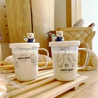 450ml korean cute polar bear glass transparent mugs high borosilicate glass with lid business office milk coffee cup