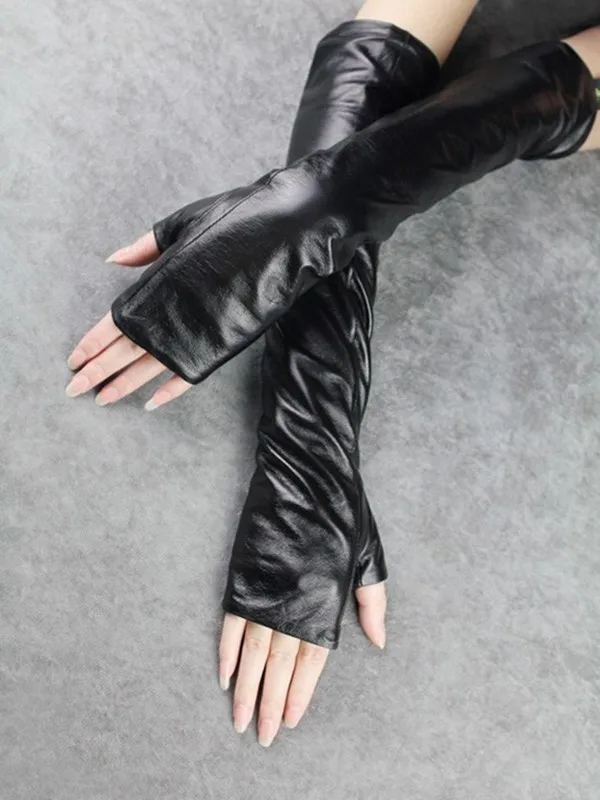 Осенние черные перчатки CHICEVER для женщин дамские тонкие кожаные с открытыми