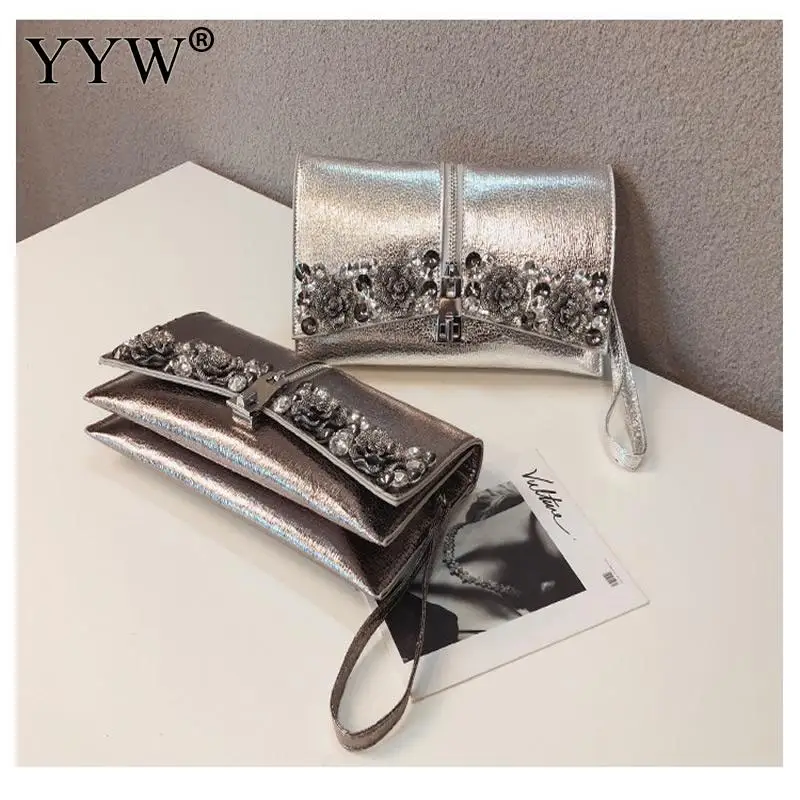 Женский серебряный клатч в античном стиле вечерняя сумочка Корейском стразы