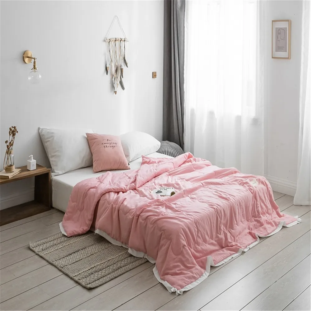 

Simple style Pure Color Summer Quilt Bedspread Blanket pink Comforter soft Bed Cover Twin full Queen Quilting solid bedclothes