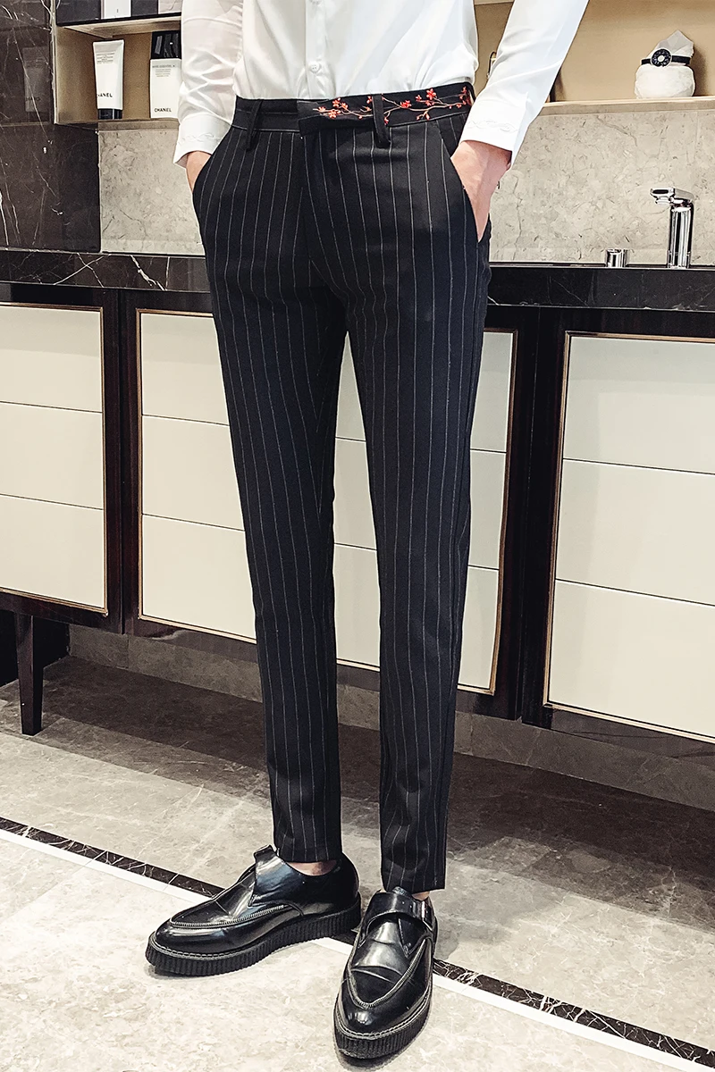 Деловая официальная одежда брюки в полоску мужские корейские облегающие