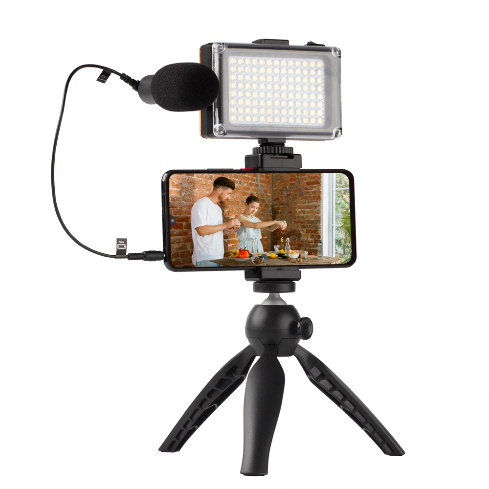 

Smartphone Vlogging Kit Phone Vlog Kit for Starter Kids Video Recording YouTube Tiktok Fitness Yoga with Light Microphone Tripod