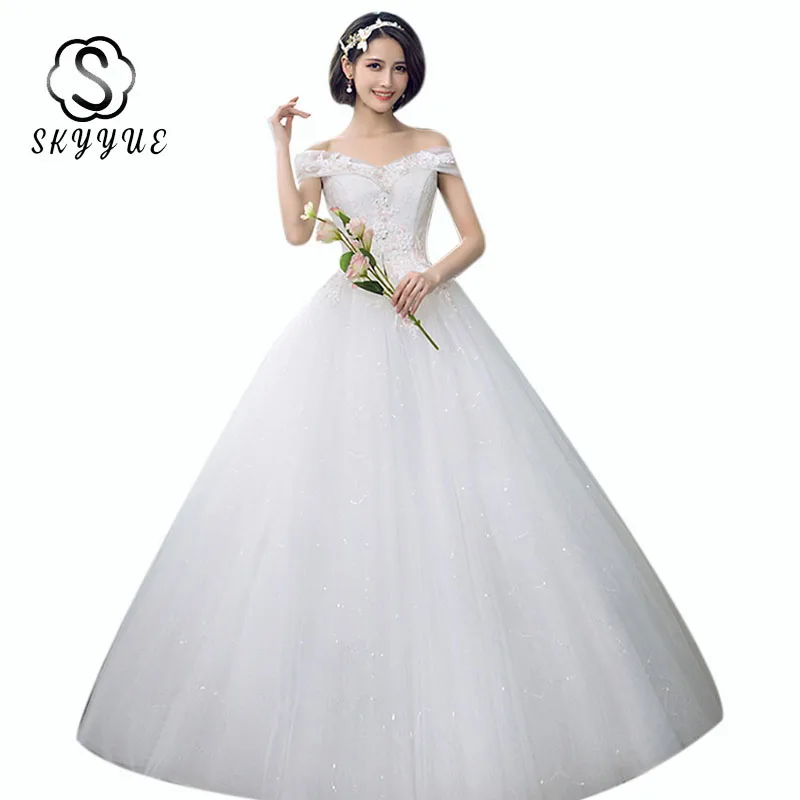 

Свадебные платья элегантные Skyyue ER701 аппликации розовые кружева Vestidos De Novia Бисероплетение с открытыми плечами размера плюс свадебные платья