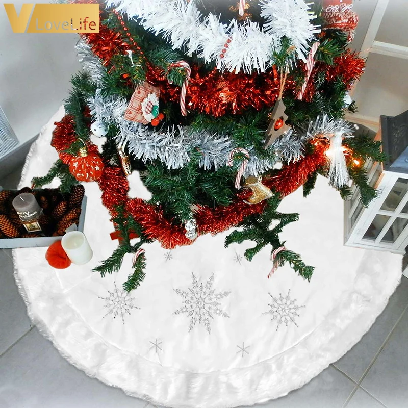

White Christmas Tree Skirt with Faux Fur Border Round Xmas Decorations Home Party Festival New Year Decor little trees skirt