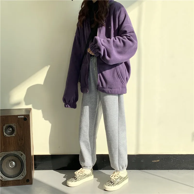 

Female Oversized Jacket Hoodies Women Loose Zip-up Turn-down Collar Printed Pocket Long Sleeve Korean Style New Casual Harajuku