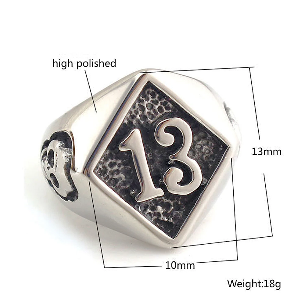 

Gothic Gold Lucky 13 Skull Ring Men Women Punk Hip Hop Stainless Steel Biker Mens Number 13 Ring Fashion Jewelry Gift