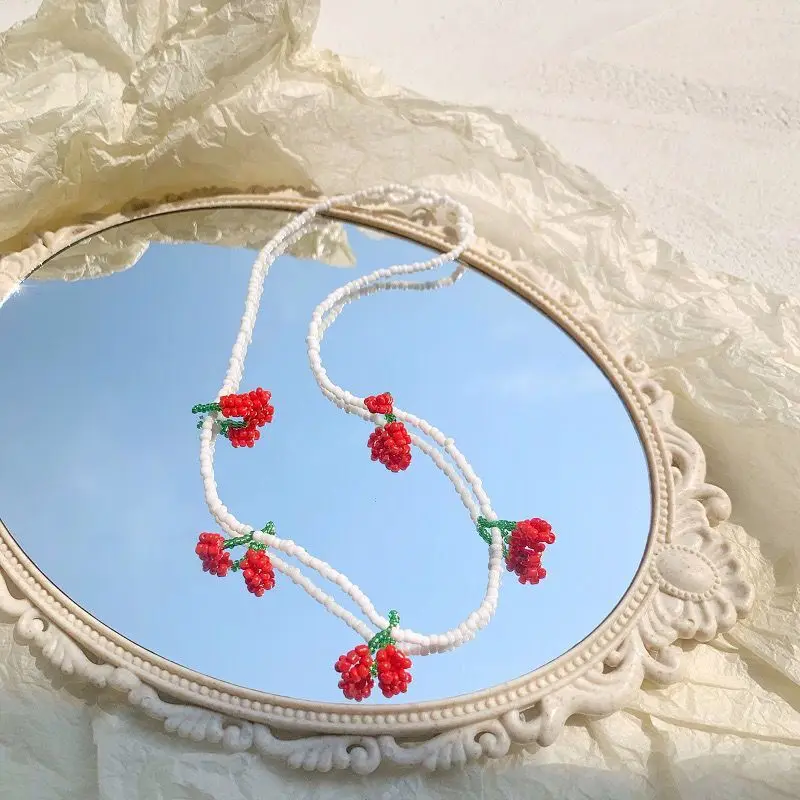 Очаровательный чокер с кристаллом вишни милый белый жемчуг бисером ожерелье