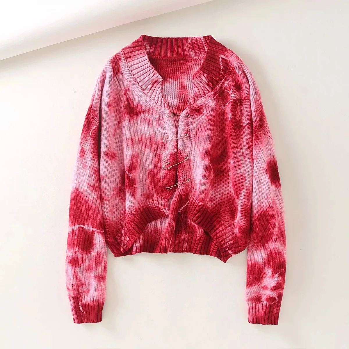 

kpop Korean Celebrity autumn new Fashion Tie-dye Knitted Sweater Women Short Cardigans Loose Sweaters Large Size Streetwear Coat