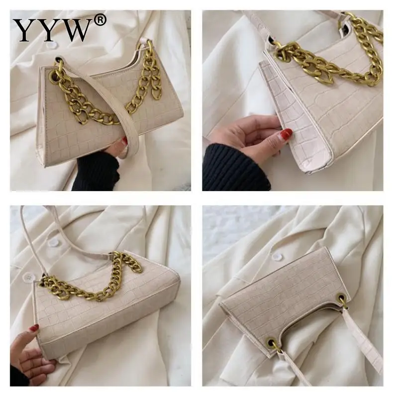 

Luxury Green Shoulder Bag Stone Pattern Women Fashion Handbags With Chain Soft Moon Purse Shopping Bags PU Leather Baguette Bag