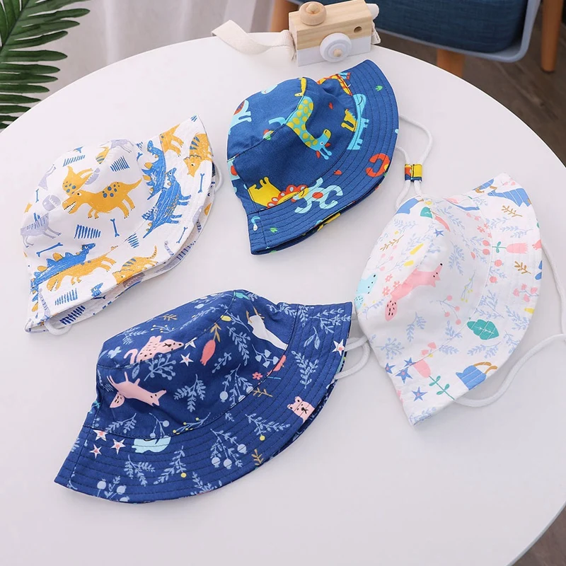 

2 Pcs Baby Print Hat Cartoon Cotton Bucket Hat Kids Summer Sun Cap Toddler Boys Girls Hat C & White