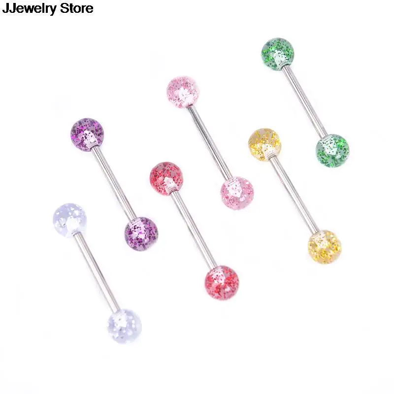 Surgical Steel Glitter Tongue Piercing Ball Barbell Bar Ring Body Studs Jewelry Women Men 8PCS/Set | Украшения и аксессуары
